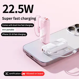 22.5W Super Fast Charging 10000mAh Power Bank, Built-in Cable, Mini & Portable, Smart Digital Display, High Capacity, Compact Size, Airline Approved