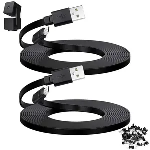 2-Pack 30 ft Cable for WYZE Cam Pan V3 Outdoor Camera, Micro USB 90 Degree Adapter, Flat Power Cord, Black - High Quality