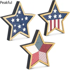 3pcs Patriotic Wooden Star Tiered Tray Decor, Popular Independence Day Liberty Freedom USA Signs,  durable wood construction & charming vintage style, great for Fourth of July celebrations, patriotic kitchen accents, home party decor