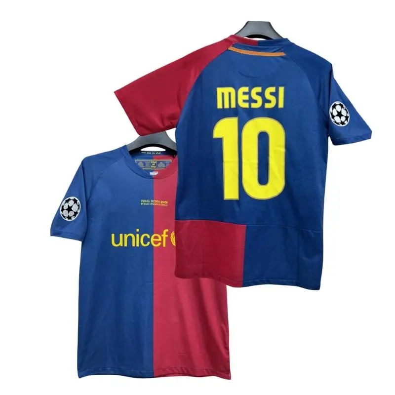 Messi #10 Classic Retro 2010-11 Home Fan Edition Adult Long-Sleeve Breathable Quick-Dry Soccer Jersey La Liga
