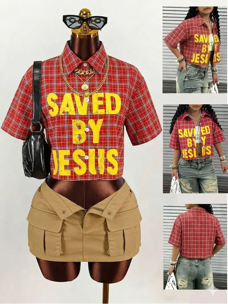 cropped checkered shirt - TikTok Shop
