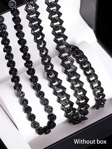 3pcs Hip Hop Chain Necklace Bracelet Set, Punk Style Zinc Alloy Jewelry for Men Women, Party Wear Accessories