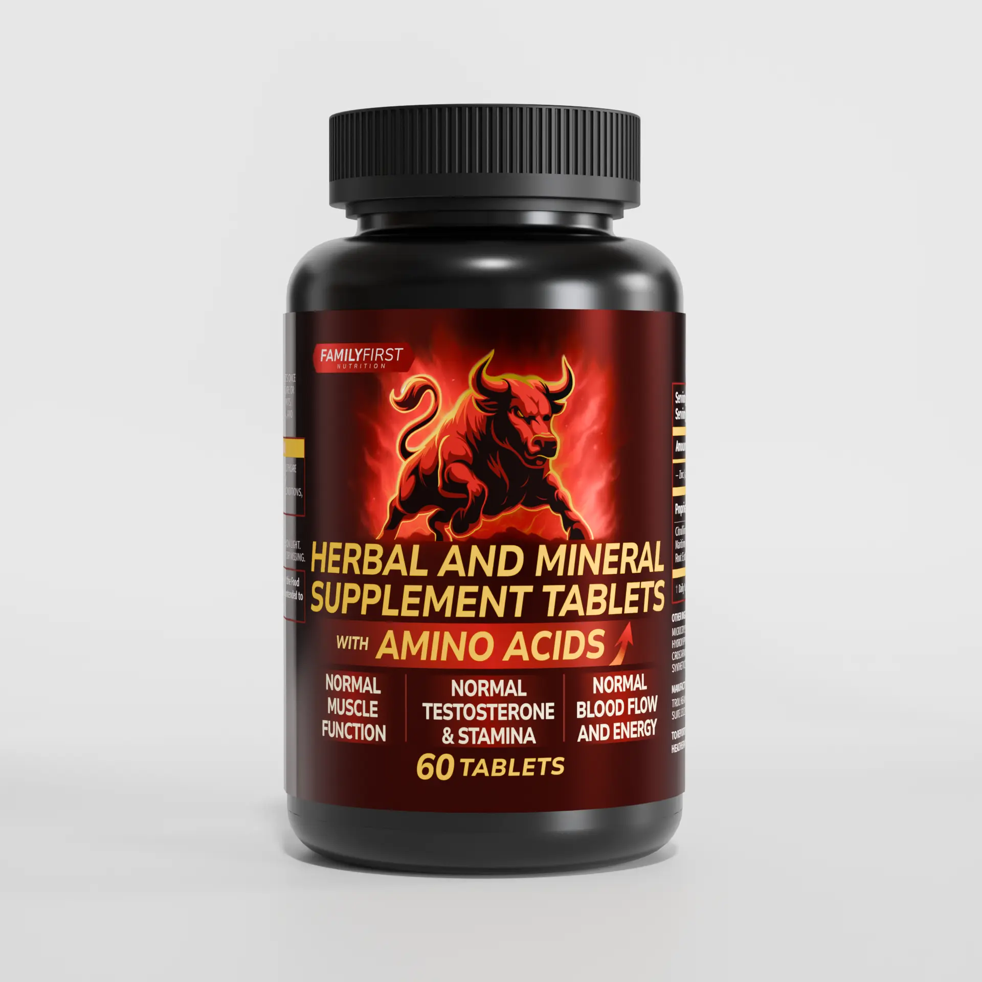 Family First Nutrition 15-in-1 Amino Acids Edible Dietary Supplement Tablets - Herbal Plant & Ginseng Amino Acids Nutritional Supplement, Energy Boost, L-Arginine, L-Citrulline, Nitric Oxide Regulation, Black Pepper Extract, Daily Wellness, 60 Count