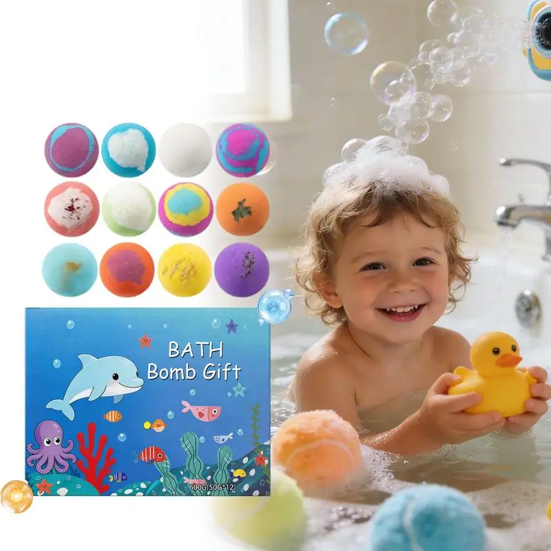 Ocean Toy Bath Salt Ball Sleeve Box Bath Bombs, 2026 New 12-Pack Bath Bombs with Surprise Spring Inside, Upgrade Easter Gifts Bubble Easter Basket Stuffers Easter Egg Fillers (Blue 12Pcs)
