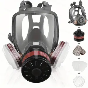 Reusable Full Face Gas Respirator Mask, Gas Masks with Activated Carbon Filter, Anti-Gas Dust Organic Vapor Fume Protection
