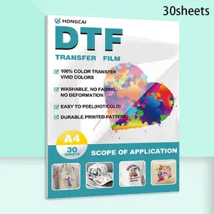 DTF Transfer Film Paper, 30 Sheets/set Double Sided PET Thermal Transfer Film, Cold & Hot Peel Printing Film for DIY T-shirt Fabric Pattern