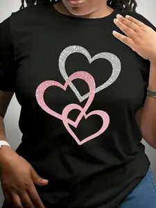 [Premium T Shirt] Dynamic 180g Milk Fiber T Shirt Regular Round Neck Romantic Atmosphere Casual Short Sleeve T Shirt Suitable for Spring Summer Autumn And Winter Heart Pattern PulloverBreathable, Sweat-wicking, and Soft, Suitable for Daily Commutes
