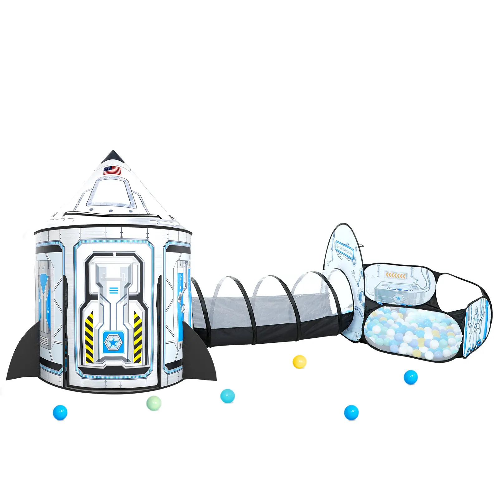 Space Adventure Play Tent for Kids - Spaceship Rocket-Shape Set with Baby Ball Pit, Crawl Tunnels, Indoor-Outdoor Playhouse for 4-6 Years Children Development Imaginative Play Gifts, Sports
