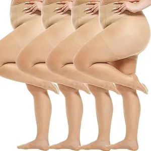 Buauty 4 Pairs Sheer Tights For Women -20D High Waist Women's Pantyhose, Plus Size Nylon Stockings