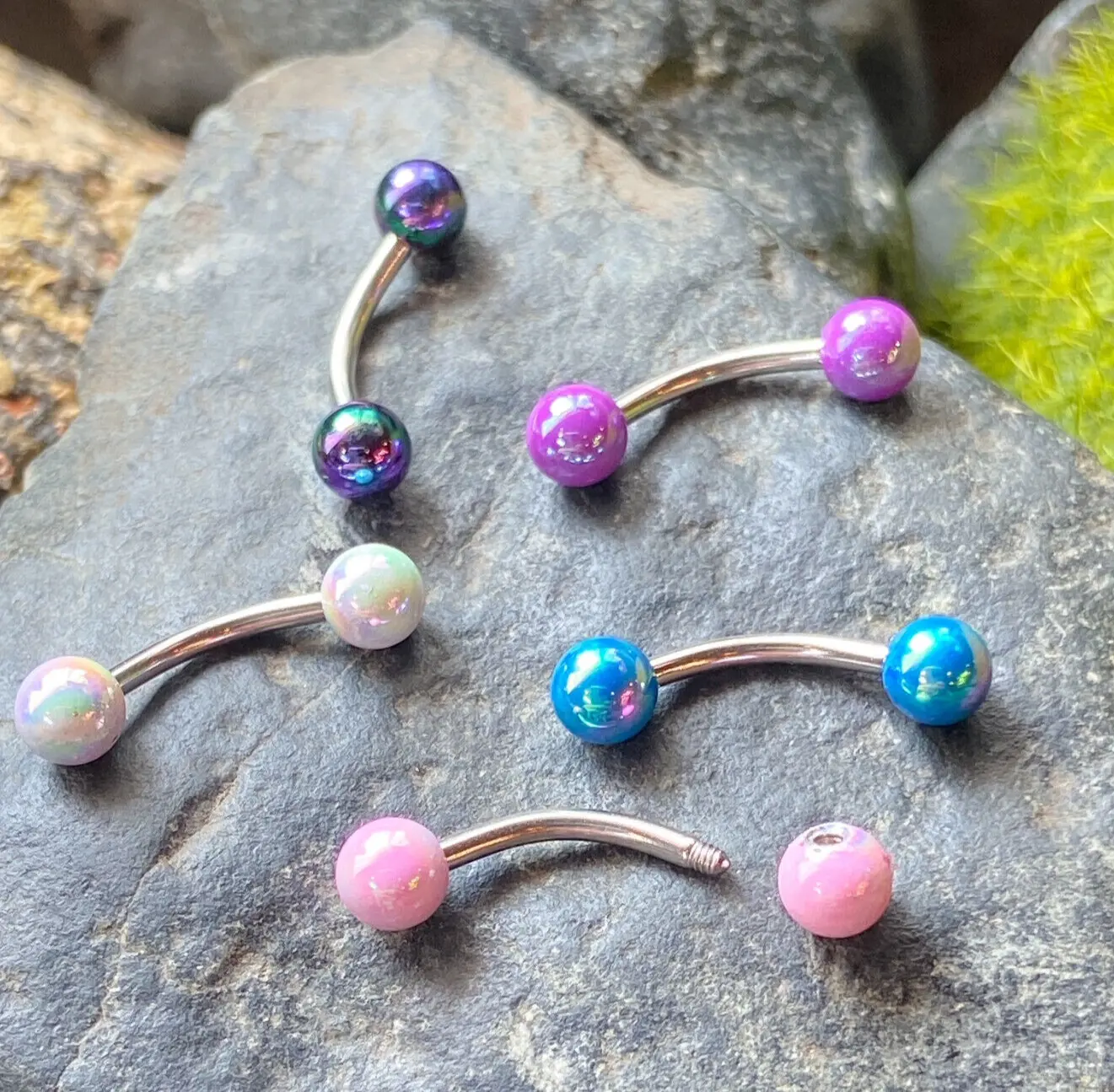 5pc Bulk Pack Metallic Iridescent Ball Eyebrow Rings 16g 8mm 5/16" Body Jewelry