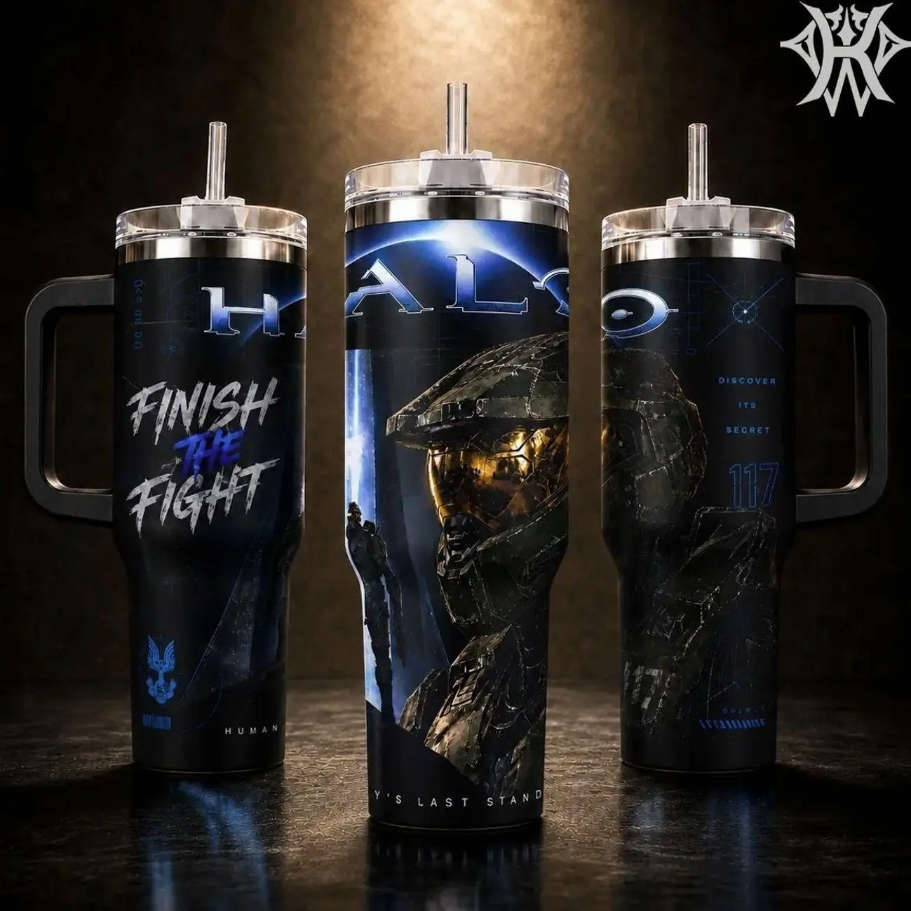 Halo Master Chief 117 Finish the Fight 40oz Tumbler with Handle 20oz Skinny Insulated Stainless Steel Travel Mug, Gaming Merch Gift for Him Men Boyfriend, Leak-Proof Water Bottle Coffee Cup Straw