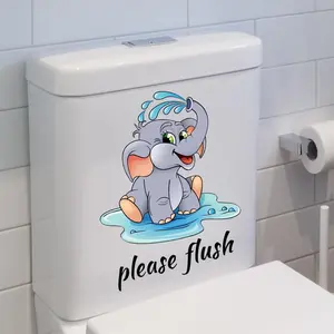 2 Cute Cartoon Elephant Toilet Seat Stickers. They are fun decorations that remind family members to flush the toilet, and serve as perfect bathroom accessories suitable for both children and adults.