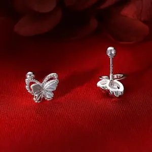 Vintage Elegant Silvery Butterfly Earrings, Hollow-Out Rhinestone Pattern, Fashion Jewelry for Women, 925 Sterling Silver Ear Needle, Alloy Main Material, Perfect for Daily Wear & Gift-Giving, Christmas Holiday Accessory, All-Season Suitable