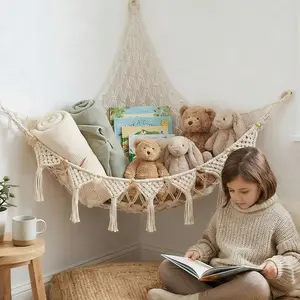 Sturdy Handcrafted Stuffed Animal Net,Organizer Bedroom Plush Toy Holder,Big Wall Hanging Stuffed Animal Storage,Boho Macrame Toy Hammock Organizer Holder,Ideal For Storing Plush Toys And Decorating Rooms,Hangable