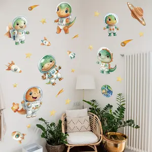 A set of 2 pieces (30*90cm*2pcs) of small dinosaur space astronaut space theme design home decoration wall stickers (B14002) for bedroom, living room, sofa, and entrance background walls
