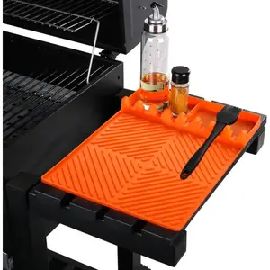 Silicone grill tool storage, 1 waterproof and oil proof scraper drainage pad, multifunctional side rack pad for kitchen cooking table, kitchen coaster, orange tableware, Silicone Mat