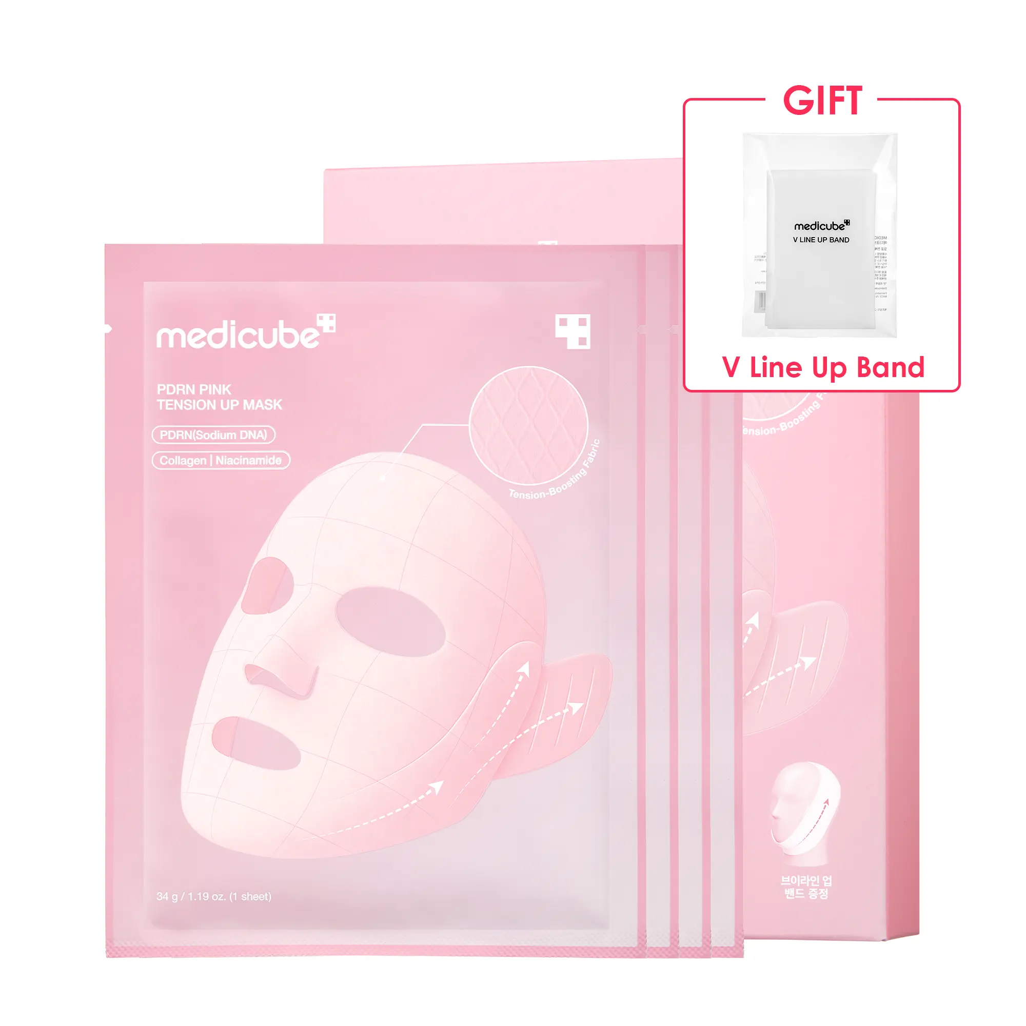 [medicube] PDRN Pink Firming Care Mask | 3-Step Firming Care Mask with Ear Hooks for De-Puffing & Contoured Skin | 99% Salmon PDRN, NAD, Caffeine | K-Beauty, Korean Skincare V-Line Tightening Mask
