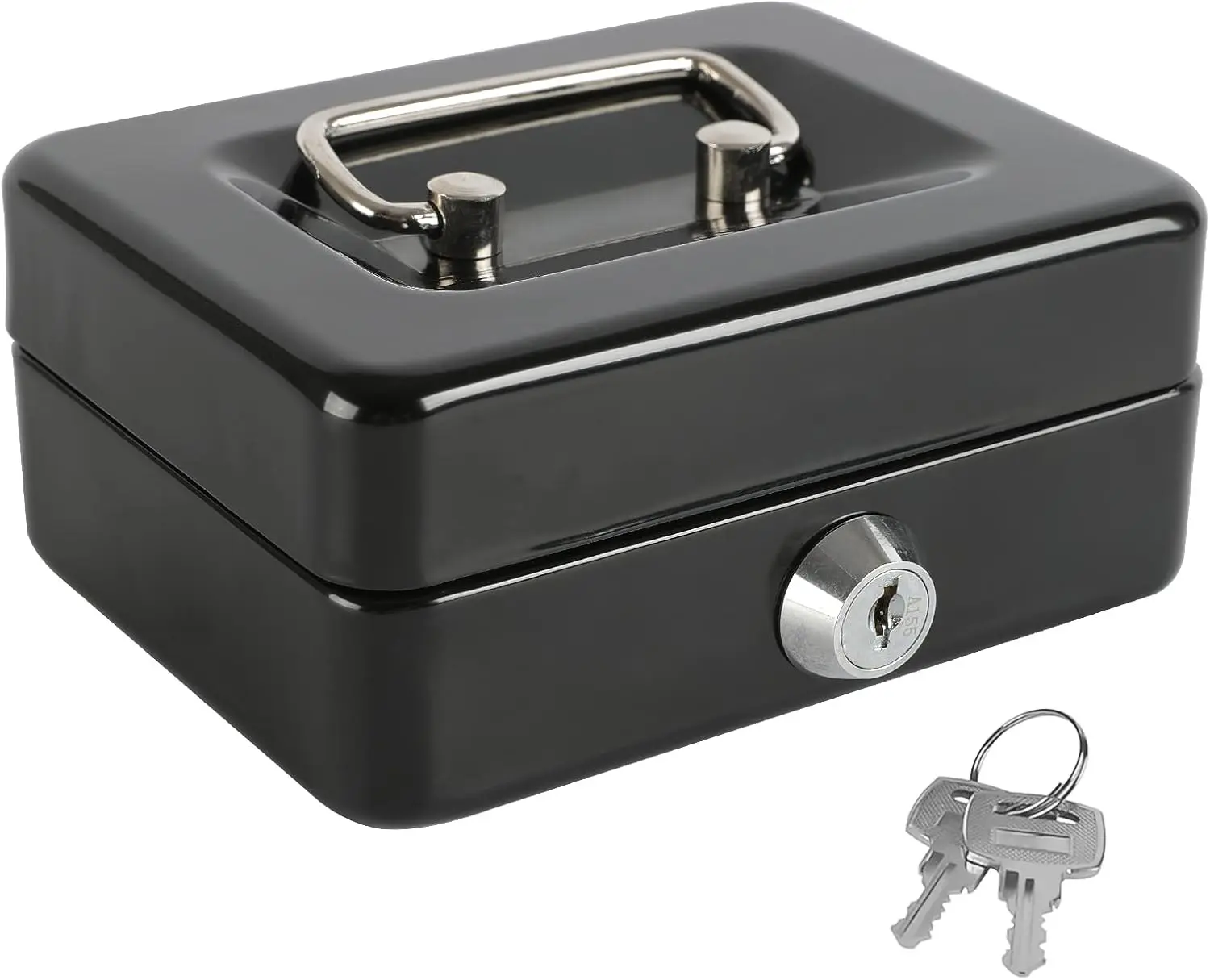 Portable Steel Mini Cash Box with Key Lock, Removable Coin Tray – Personal-Safe Safes for Cash, Coins, Keys & Valuables, Black, 4.92", Mini Bank Safes, Coin Storage Safes