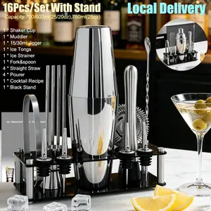 14-Piece 750/600ml Cocktail Shaker Set Bartender Kit with Stand Cocktail Recipes, 25oz ,25/20oz Shakers Bar Tool Sets for Bartending Kit
