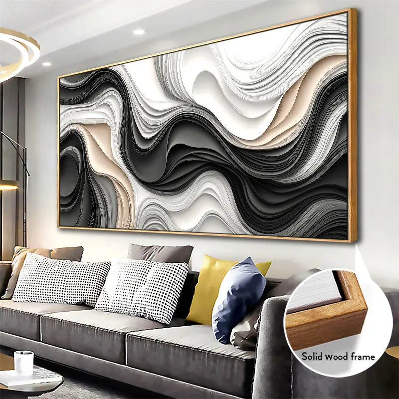 A wooden frame - Modern abstract large-sized canvas painting printed poster art -1.5 inches thick - Wall mounted for decoration in living rooms, offices, dining rooms, and bedrooms - Local warehouse