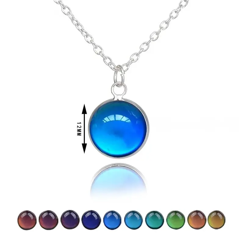 Color Changing Mood Temperature Glass Cabochon Necklace + Stud Earrings