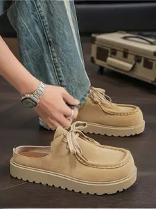 Men's Retro Suede Closed-Toe Mules, Thick-Soled Slip-Ons, Non-Slip Durable Casual Shoes for Daily Wear