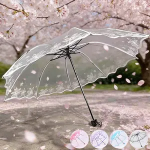 Fold Women's Transparent Cherry Blossom Umbrella, Cute Transparent Umbrella, Portable Wedding Party Umbrella, Folding Umbrella, Ideal for Weddings and Daily Wear, Outdoor umbrella, Clear Umbrella