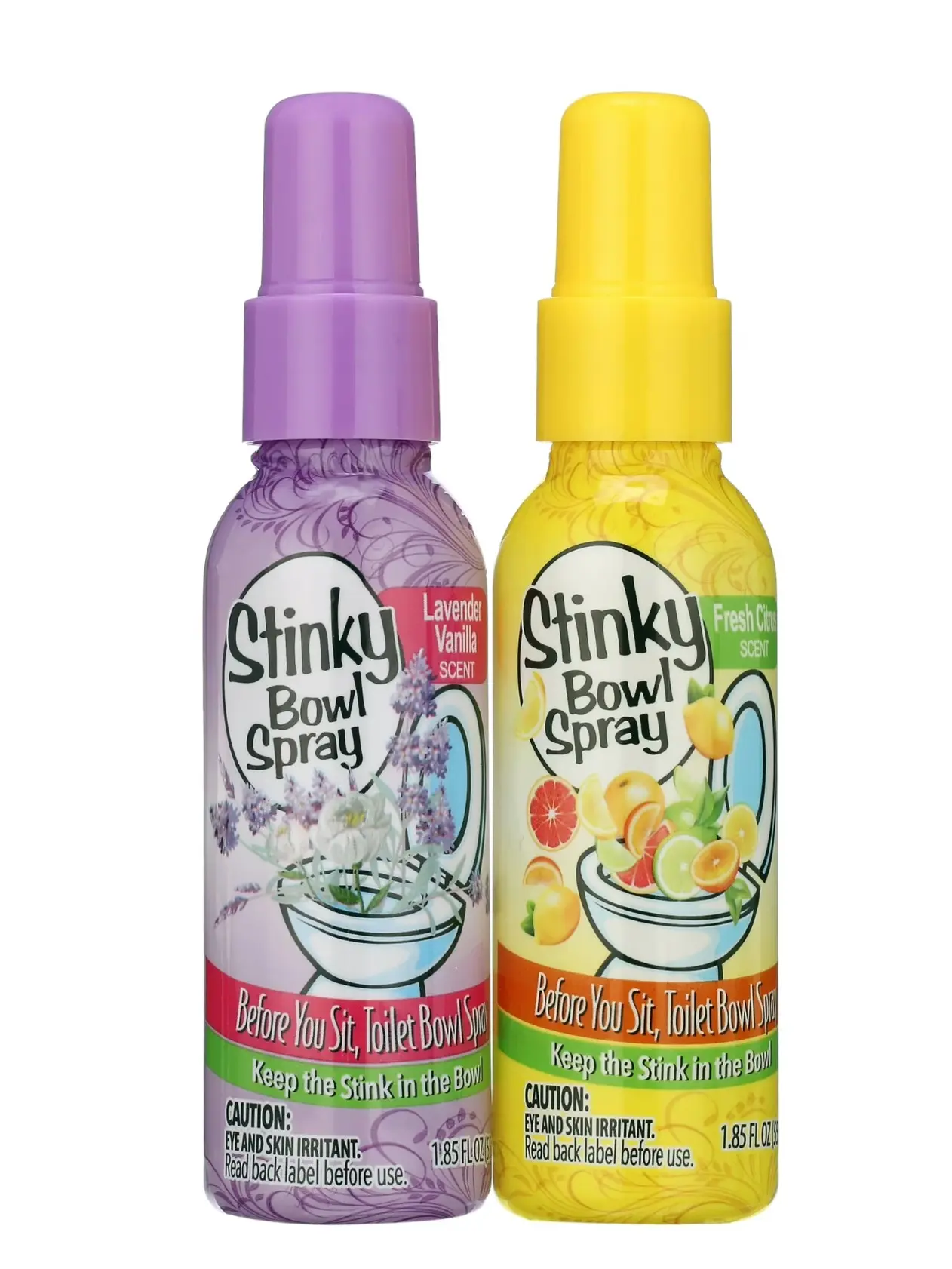 Stinky Bowl Spray 2-Pack Fresh Citrus & Lavender Vanilla 1.85 oz Each for Effective Odor Control