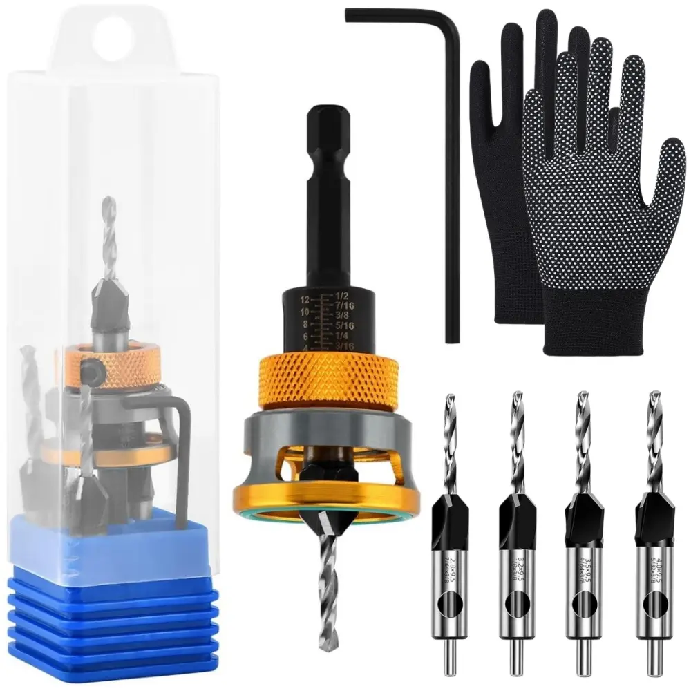 Countersink Drill Bit with Adjustable Depth Stop Alloy Tapered Drill Bits HCS Four Blades Wood Countersink Bits for Wood, Plastic, Woodworking
