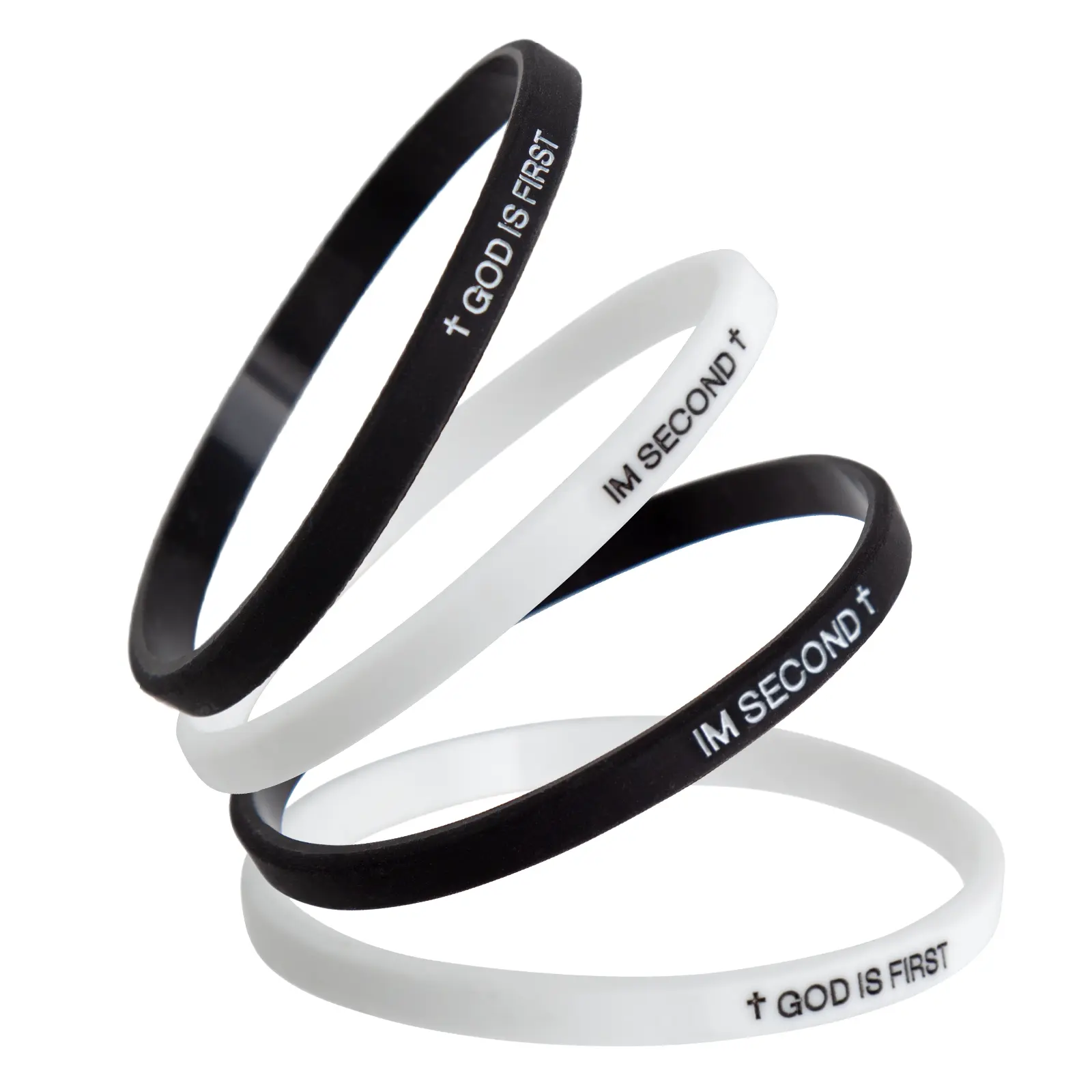 4PCS Christian Silicone Wristbands - "God Is First" & "I'm Second" Faith Bracelets | Religious Jewelry Gift for Men & Women | Bible Study & Church Accessories