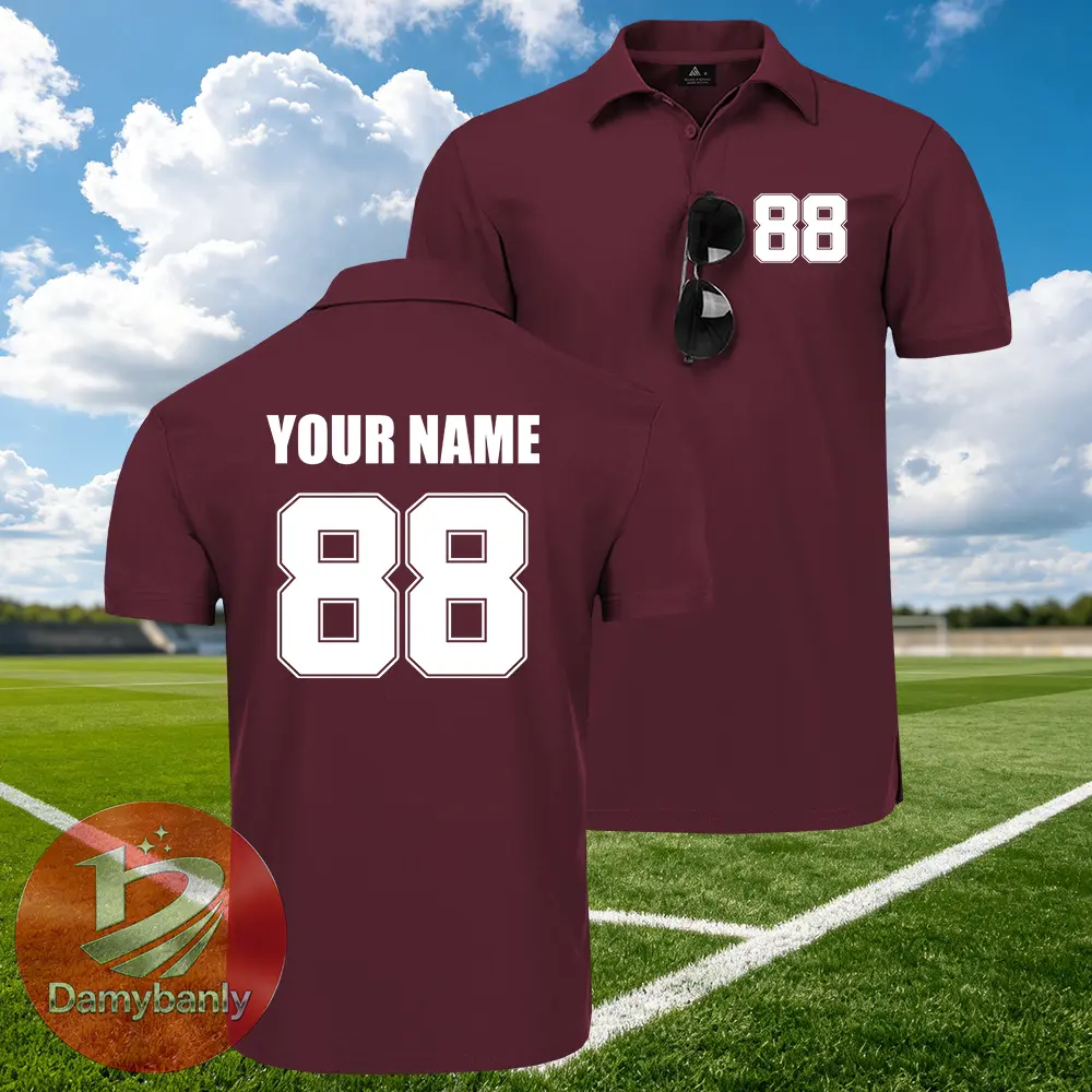 Male Short-Sleeve Herringbone Polo Shirt - Custom Name-Number Figure-Fit Sports Team Uniform, Elastane Casual Collared Tee for Football Fans, Personalized Team Gift Short Sleeve Tops