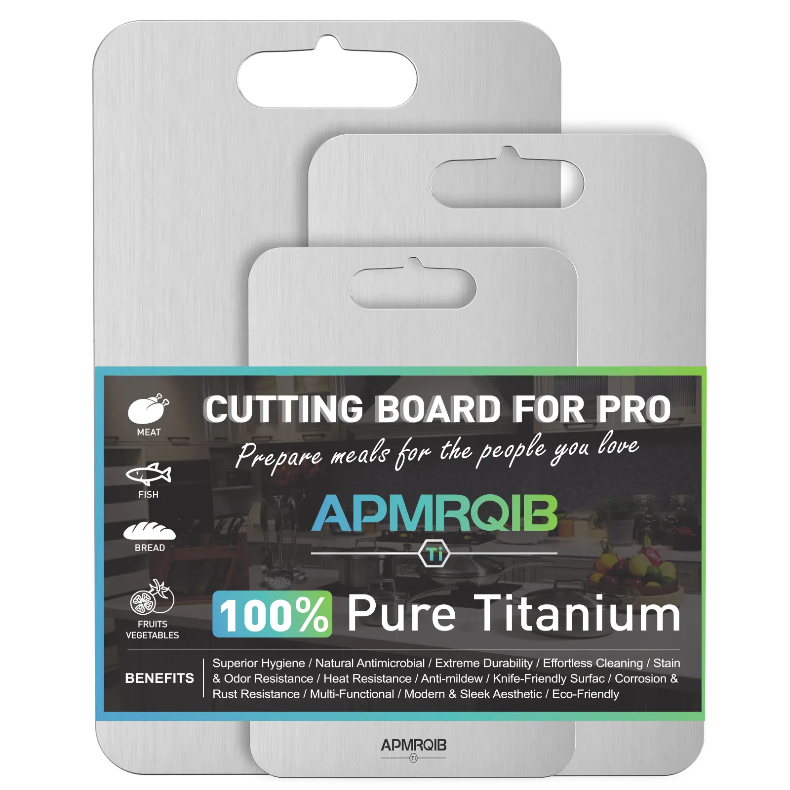 APMRQIB Pure Titanium Cutting Board Set (S+M+L Sizes) - Food-Grade Metal Chopping Boards for Steak, Vegetables, Ultrathin, Durable, Portable, Corrosion-Resistant, Easy-to-Clean, Edge-Smoothed Kitchen Tools