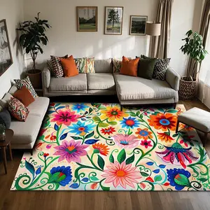 Floral Pattern Floor Mat, Colorful Flower Pattern Area Rug, Decorative Carpet for Home Living Room Bedroom, Vanity Decor Accessories, Boho Floral Rug