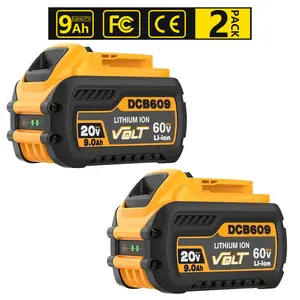 2-Pack 9000mAh High-Capacity Lithium-Ion Batteries for Dewalt  20V/60V MAX Cordless Power Tools DCB606/609/612/208/207/206