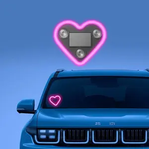 1/2 PACK Car Interior Neon Heart Shape Lights - Car Interior Light, USB Rechargeable/Solar Powered Wireless LED Triangle, Neon Light for Car Interior Decor, Eco-Friendly Modern Stylish Car Lights, Car Interior Accessories, Vehicle Owners