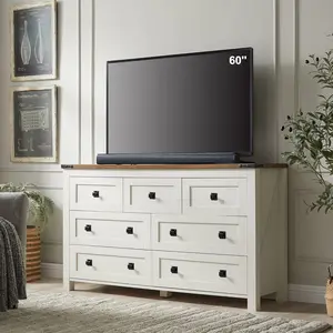 T4TREAM Farmhouse 7 Drawers Dresser Wood Rustic Tv Stand, Storage Organizer for Bedroom, Living Room,Hallway