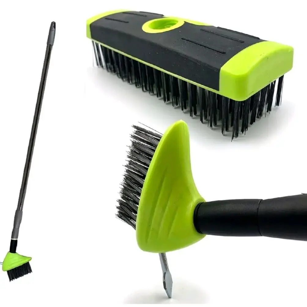 3 in 1 Weeding Wire Metal Brush Tools, Concrete Scrub Deck Brush with Long Handle for Moss, Tough Stains on Paving, Garden, Patio, Pool
