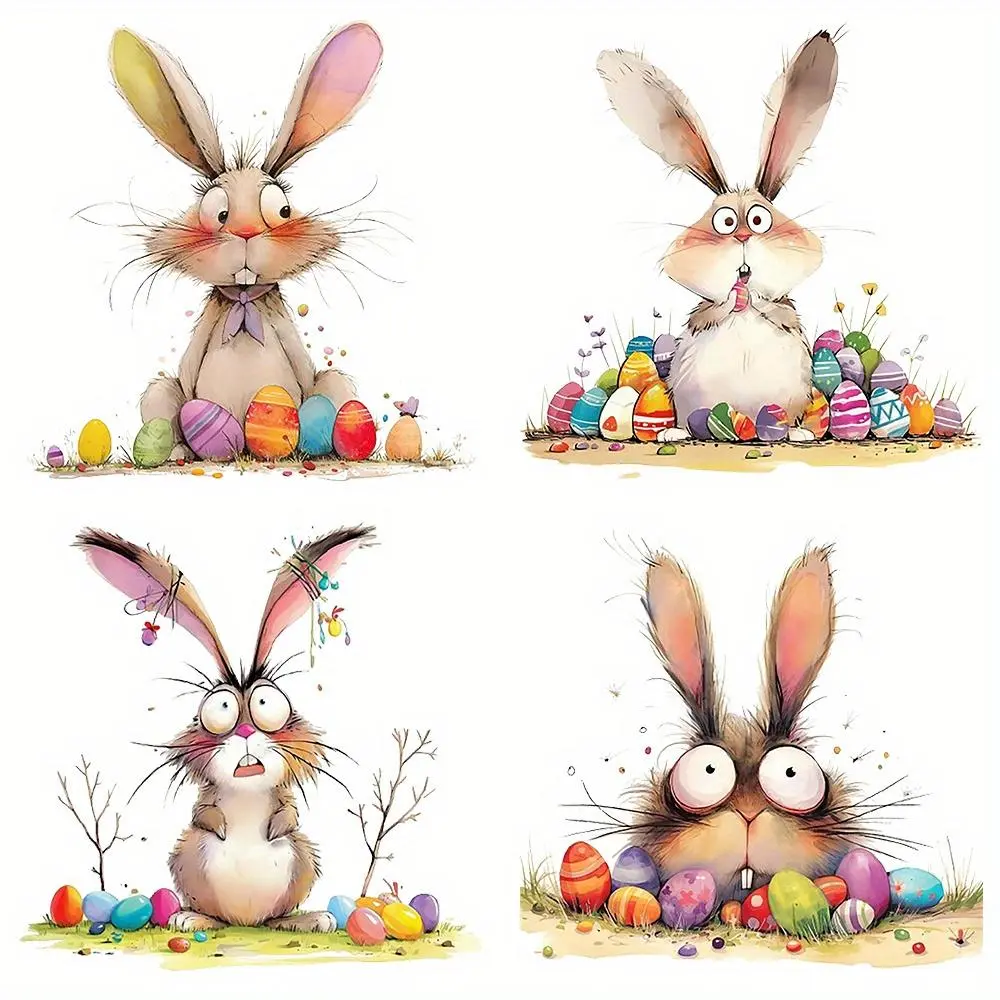 Cartoon Rabbit Pattern Iron-on Transfer Sticker, 4 Counts/set Cute DIY Decals for T-shirts, Backpacks & More, Festive Apparel Accessories