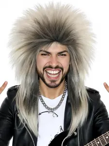 Rocker Mullet Wig 70s 80s Long Blonde Spiky Wig for Men, Rockstar Cosplay Synthetic Hair, Anime for Halloween Party, Synthetic Hairpiece, Synthetic Material Wigs