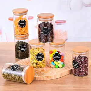 12 Pcs,Airtight Labeled Kitchen Storage Containers,Bamboo Lid Glass Spice Jar, Anti-breakage Packaging Sealed Bottle, Condiment Storage Container For Kitchen,Christmas gifts
