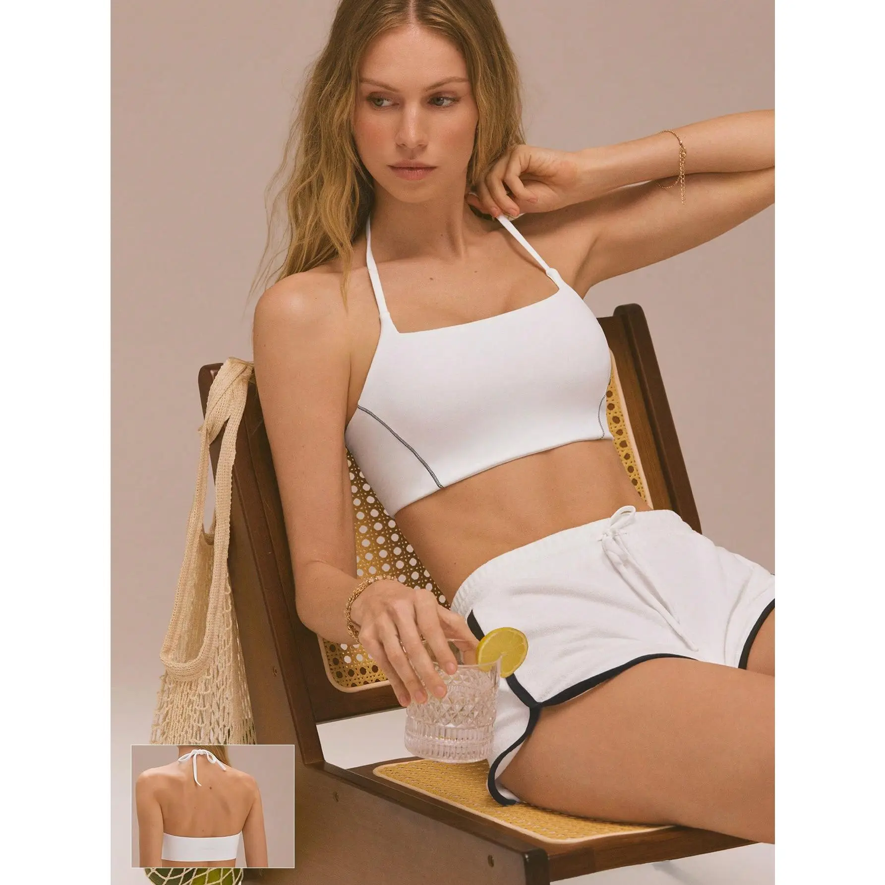GLOWMODE FeatherFit Shine On Buttery-Soft Sweat-Wicking Stretchy Contrast Stitching Square Halterneck Removable Cups Sports Bra Low Impact Light Support Yoga Pilates Barre Studio Daily Casual Wear