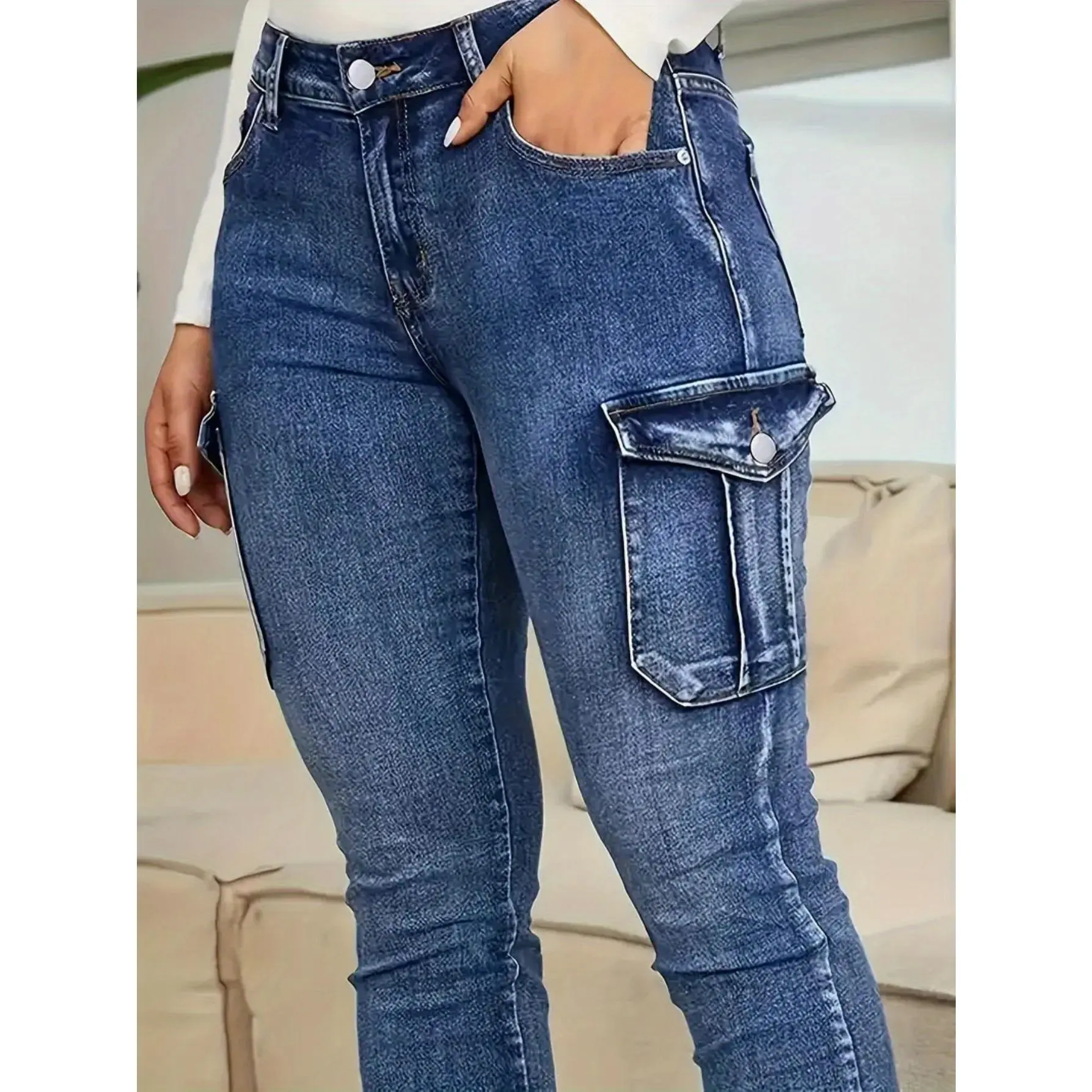 Women's High-Waisted Polyester Elastane Plain Skinny Jeans - Light Blue Washed, Modest Slim-Fit Plus Size, Casual Denim Pants with Pocket, Street Chic All Seasons Streetwear Bottoms, Denim Bottoms, Oversized, Cotton, Plus Size Clothes, Mid Waist, Washed L