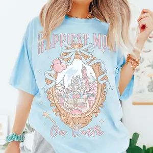 Coquette Bow Happiest Mom On Earth Shirt, Castle Tee, Magic Kingdom Matching Shirt, Family Trip Outfit Tee