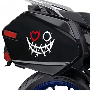 1PC Street Trendy Motorcycle Dark Grotesque Logo Sticker Stick on motorcycle bodies or trendy play backpacks, this white-red contrast grotesque smile decor instantly has a dark rebellious cool vibe, dark cool enthusiasts, Motorcycle Stickers