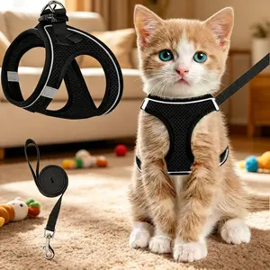 Escape Proof Cat Harness & Leash (≤13 lbs)Adjustable Reflective Soft Mesh Vest for Easy Safe Walks with Leash Included