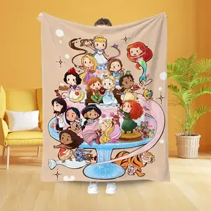 DISNEY CLASSIC Princess Series Throw Blanket Cute Cartoon Design Ultra Soft Flannel Lightweight Nap Blankets for Travel, Outdoor, Home, Couch, Living Room, Bed