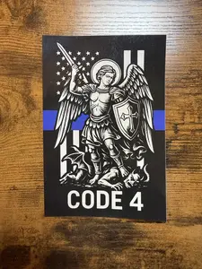 CODE 4 – St. Michael Thin Blue Line Decal (Waterproof & UV Resistant) Sticker Sheets Decorative Stickers