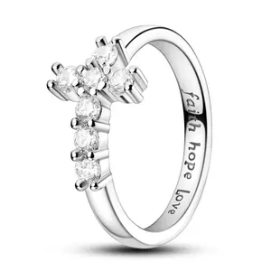 MULA S925 Silver-plated Cross Ring - Faith Hope Love Religious Jewelry, Sparkling Christian Promise Ring for Women and Girls, Inspirational Gift for Christening, Easter, Christmas, Birthday