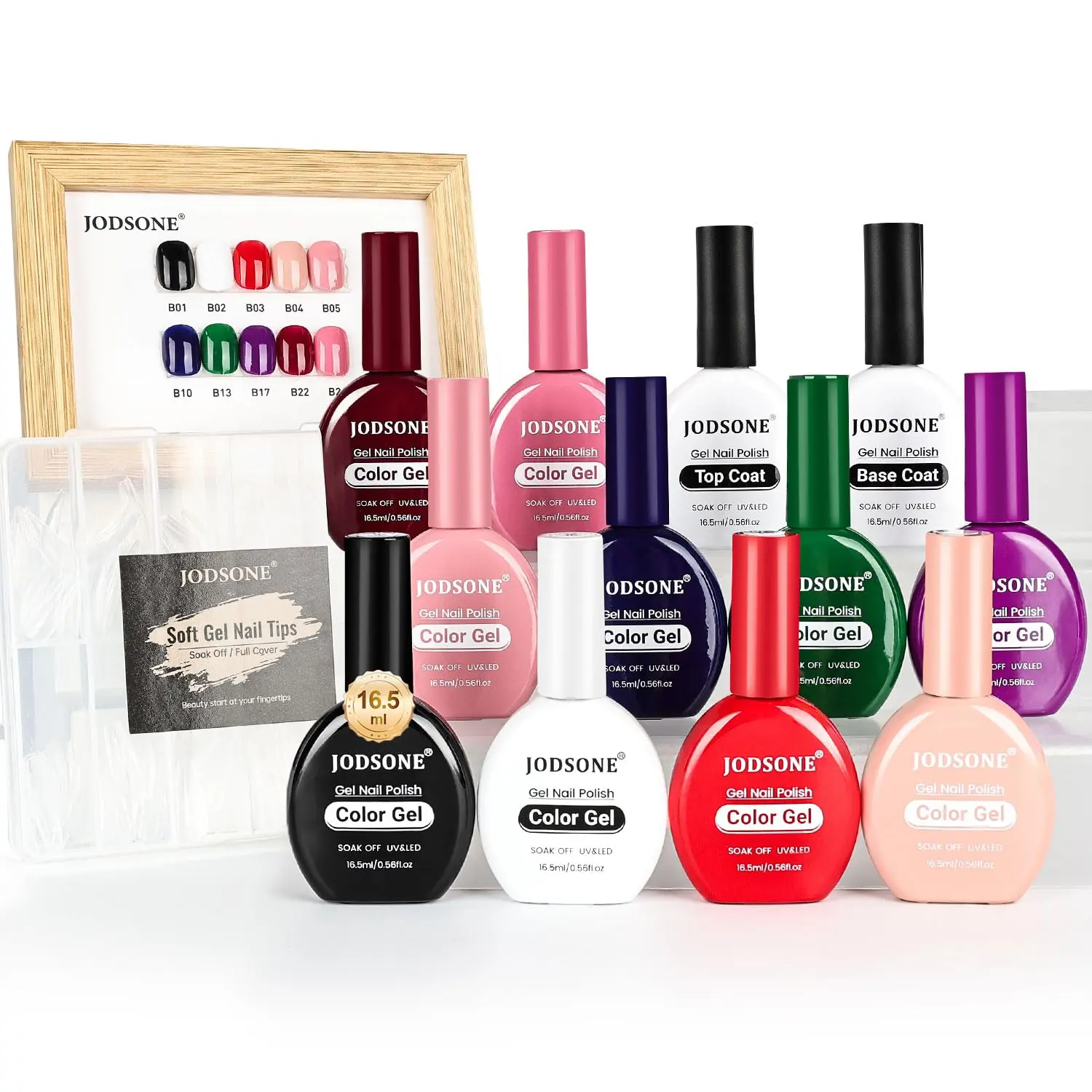 JODSONE 12-Piece Gel Polish Kit - 10 Colors, Base & Top Coat, 16.5ml Large Capacity Bottles, Cosmetic Gift for Friends, Easy Art, Glossy Finish for Long-Lasting DIY Manicure & Care, Nail Polish, Easy Nail Art, Color Gel, Durable, Gel Shine Finish