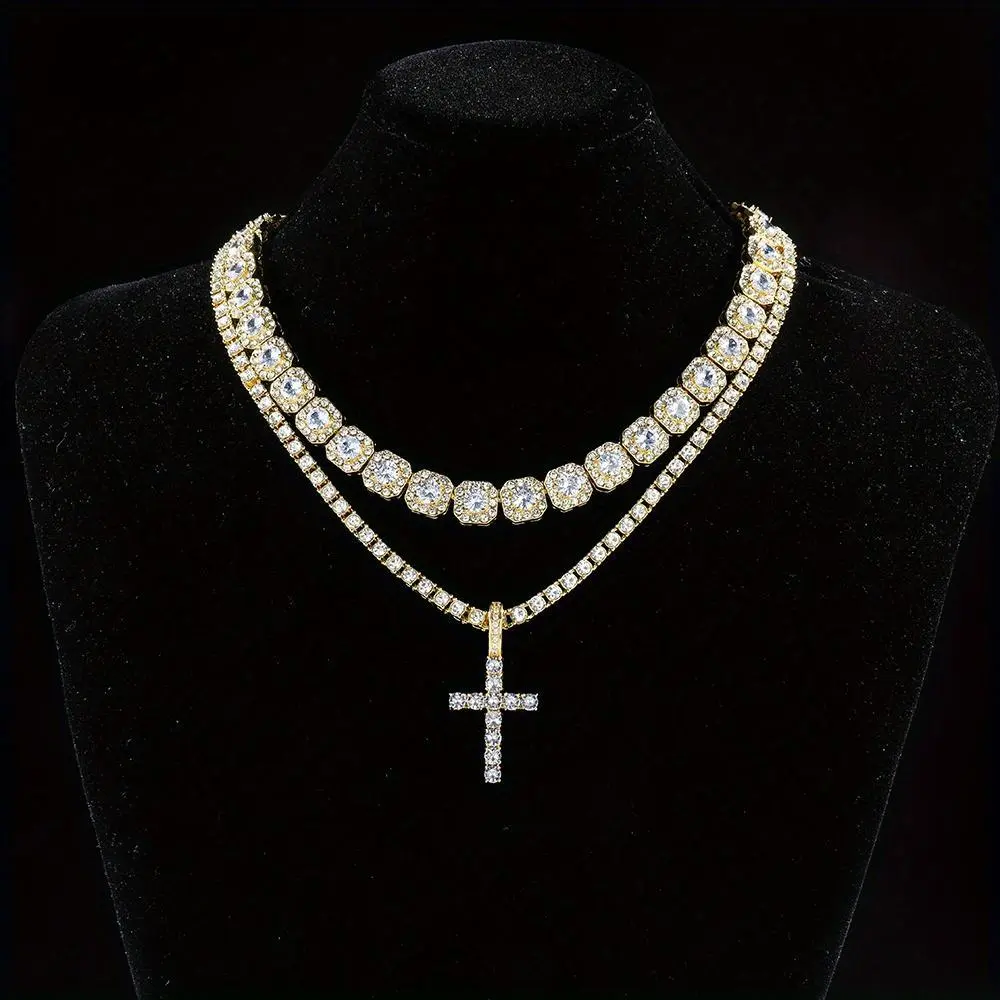 2pcs sparkling pendants with ice Cuban chain Miami necklaces for men and women hip hop pendant necklaces necklace jewelry gift